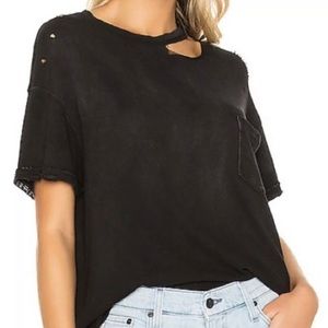We The Free People Lucky Distressed Black Tshirt M